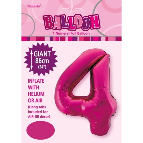 34" Hot Pink Number 4 Foil Balloon  86cm