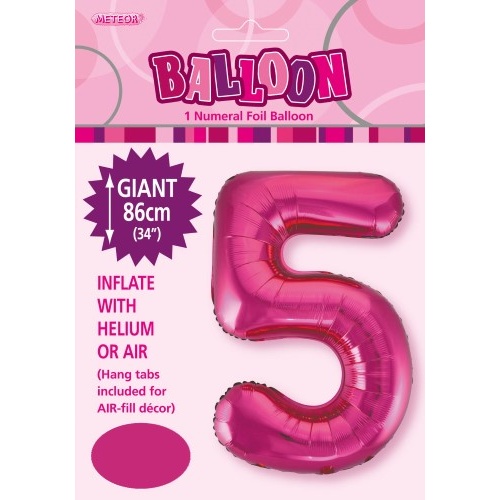 34" Hot Pink Number 5 Foil Balloon  86cm