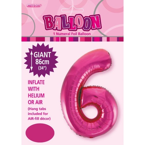 34" Hot Pink Number 6 Foil Balloon  86cm