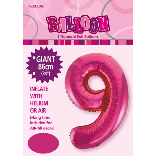 34" Hot Pink Number 9 Foil Balloon  86cm