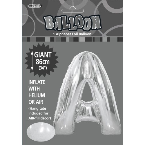 Silver "A" Alphabet Foil Balloon 86cm (34")