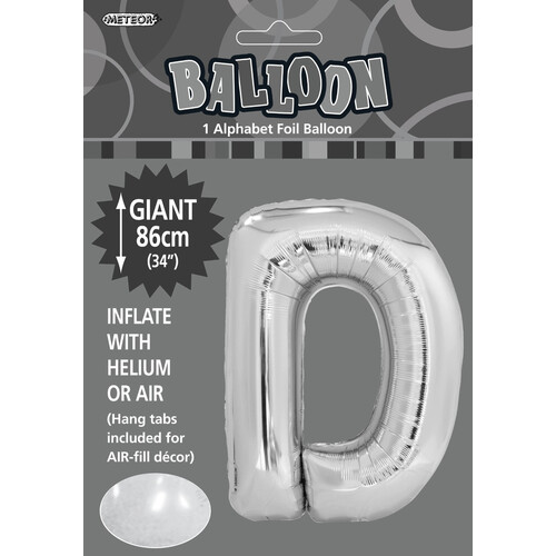 Silver "D" Alphabet Foil Balloon 86cm (34")