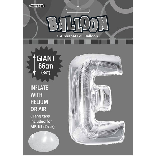 Silver "E" Alphabet Foil Balloon 86cm (34")