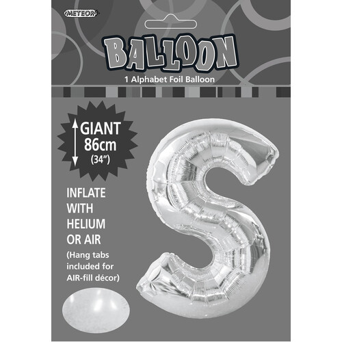 Silver "S" Alphabet Balloon 86cm (34")