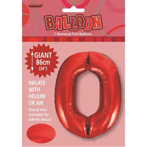 34" Red Number 0 Foil Balloon 86cm