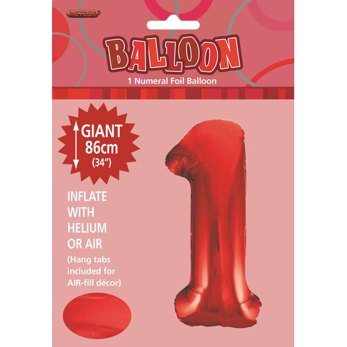 34" Red Number 1 Foil Balloon 86cm