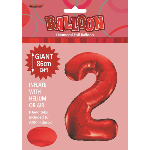 34" Red Number 2 Foil Balloon 86cm