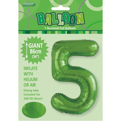 Foil Lime Green Number 5 86cm