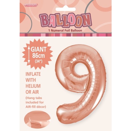 34" Rose Gold Number 9 Foil Balloon 86cm