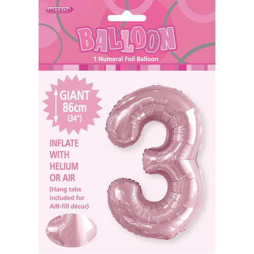 34" Lovely Pink Number 3 Foil Balloon 86cm