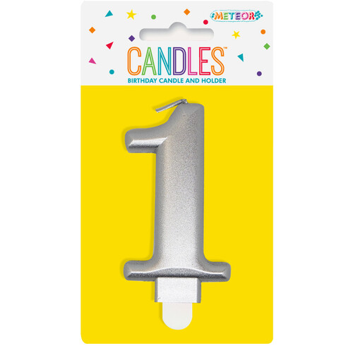 Numeral Candle 1 - Metallic Silver 8cm