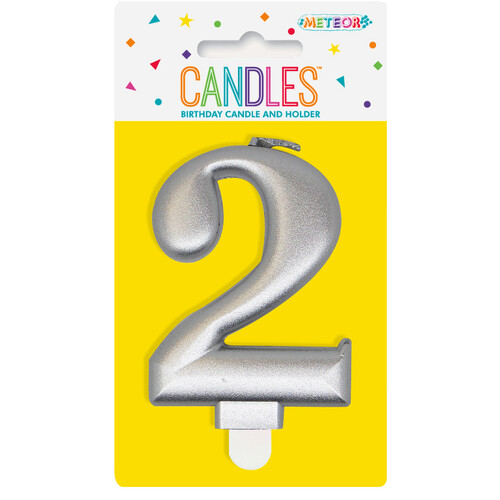 Numeral Candle 2 - Metallic Silver 8cm