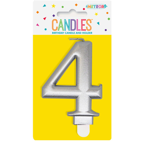 Numeral Candle 4 - Metallic Silver 8cm