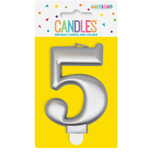 Numeral Candle 5 - Metallic Silver 8cm