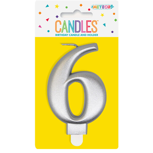 Numeral Candle 6 - Metallic Silver 8cm