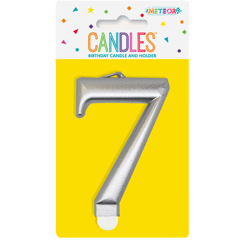 Numeral Candle 7 - Metallic Silver 8cm