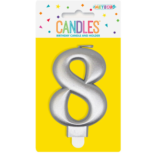 Numeral Candle 8 - Metallic Silver 8cm