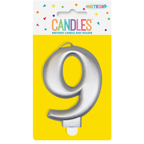 Numeral Candle 9 - Metallic Silver 8cm