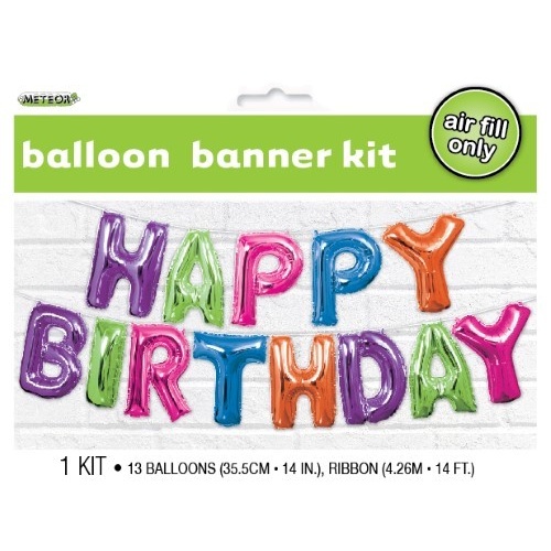 Happy Birthday Banner Multi Colour Foil Letter Balloon Kit 35.5cm