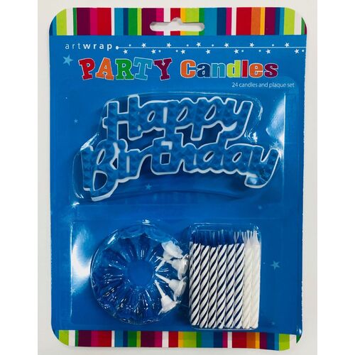 Blue Candles With Plaque 24pk