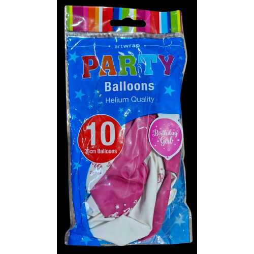 30cm Balloons Printed "Bday girl" 10pk