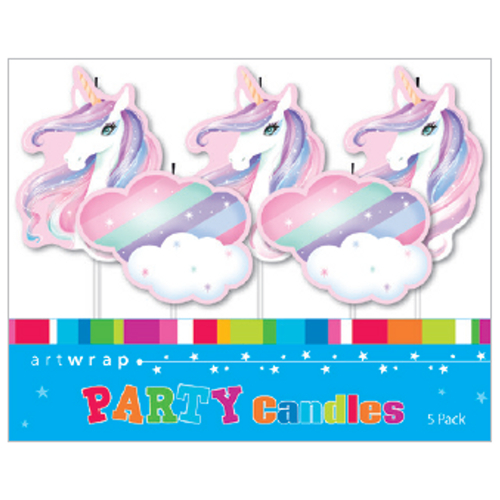 Unicorn And Rainbow Cake Topper Candles 5PK