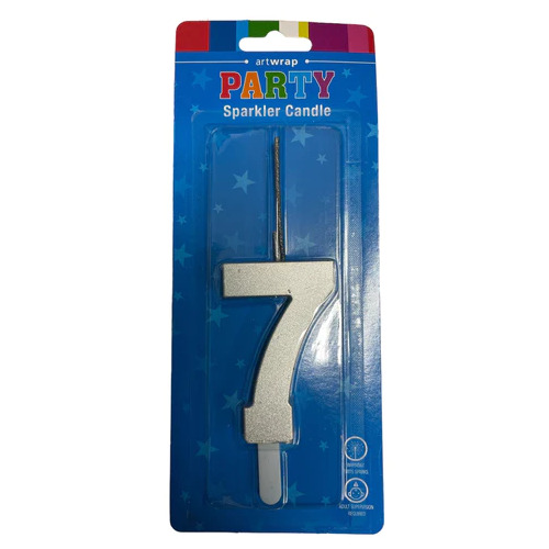 Art Wrap Sparkler Silver Candle Number 7 1PK