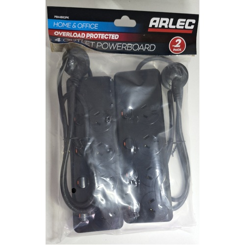 2PK Arlec 4 Outlet Powerboard 4 Way Overload Protected 1m