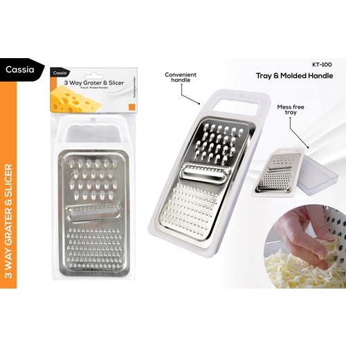 3 Way Grater and Slicer with Tray White 1pc