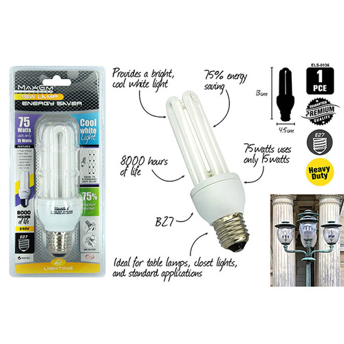 Maxem Power Lamp Energy Saver Light Bulb Cool White 75W/15W E27 Screw