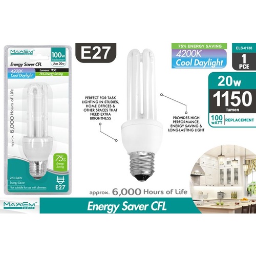 Energy Saver Light Bulb Cool Daylight 100W/20W E27 Screw 1pc