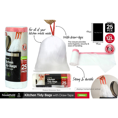 Kitchen Tidy Bags with Draw String Small 12L 25pk