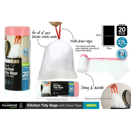 X-Tra Kleen Kitchen Tidy Bags with Draw String Medium 27L 20pk