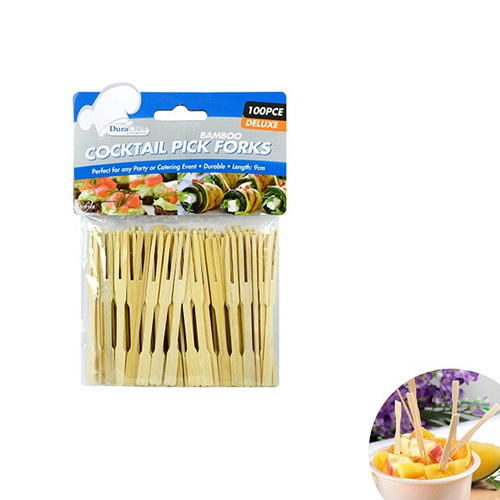 DuraChef Bamboo Cocktail Pick Forks 100 pcs