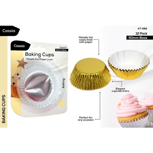 Paper Baking Cups Gold 50mm 12pk [Colour: Gold]