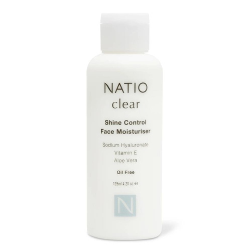 NATIO 125mL FACE MOISTURISER CLEAR SHINE CONTROL SODIUM HYALURONATE VITAMIN E ALOE VERA OIL FREE