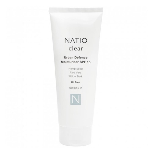 NATIO 100mL MOISTURISER SPF 15 CLEAR URBAN DEFENCE HEMP SEED ALOE VERA WILLOW BARK OIL FREE