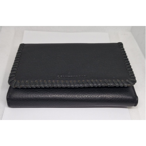 COUNTRY ROAD 17CM TRIFOLD FLAPOVER PURSE INSIDE ZIP SOFT LEATHER (BLACK) 2555