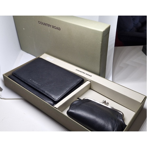 COUNTRY ROAD 13.5CM TRIFOLD / FRAME COIN PURSE SOFT LEATHER (BLACK) 9956