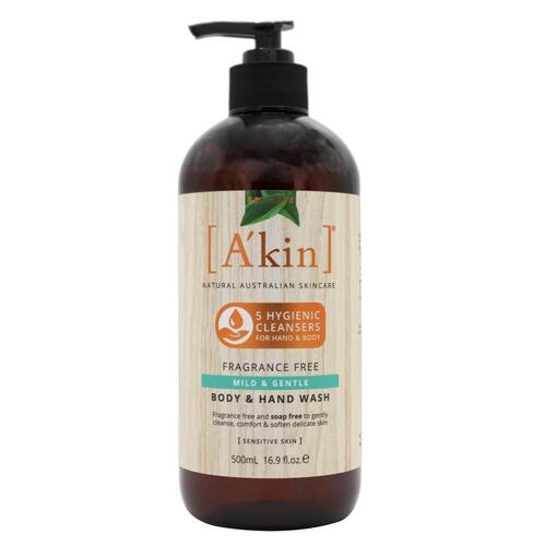 A'kin Fragrance Free Mild & Gentle Body & Hand Wash 500ml