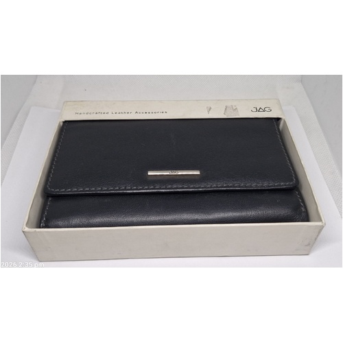JAG 14CM TRIFOLD FLAPOVER PURSE INSIDE ZIP LEATHER (BLACK) 6513