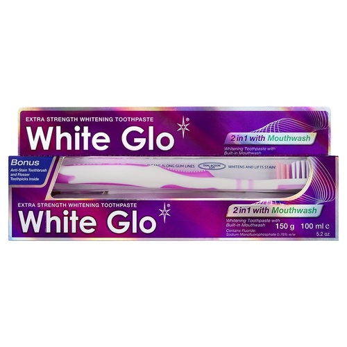 White Glo 2 IN 1 Whitening Toothpaste And Toothbrush 100ml Set