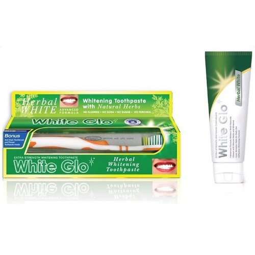 White Glo Herbal Whitening Toothbrush & Toothpaste 100mL Set
