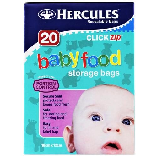 Hercules Resealable Click Zip Baby Food Storage Bags Packaging 20pk