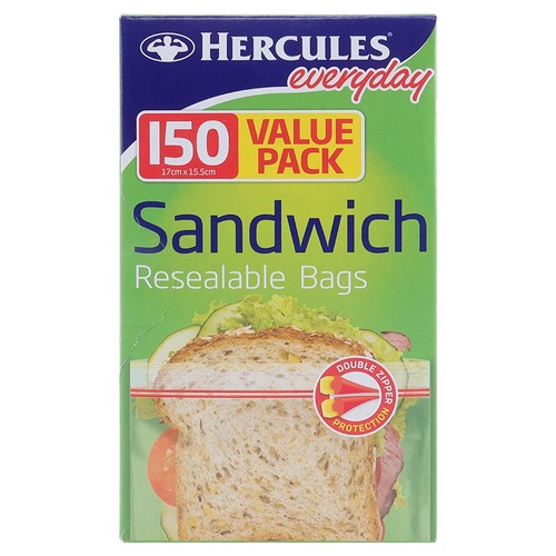 Hercules Sandwich Bags Snap Lock 150pk 17cm x 15.5cm 