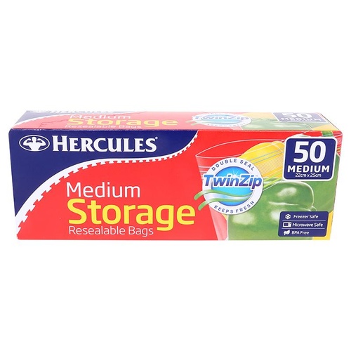 Hercules Bags Strorage Medium Resealable Twin Zip 22cm x 25cm 50pk