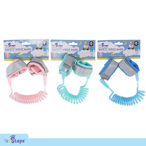 1st Steps Wrist Link Band Adjustable 1pc 50cm To 120cm Pink, Green & Blue