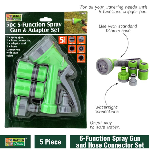 Garden Greens 5pc 6 Function Spray Gun Hose Connection Set