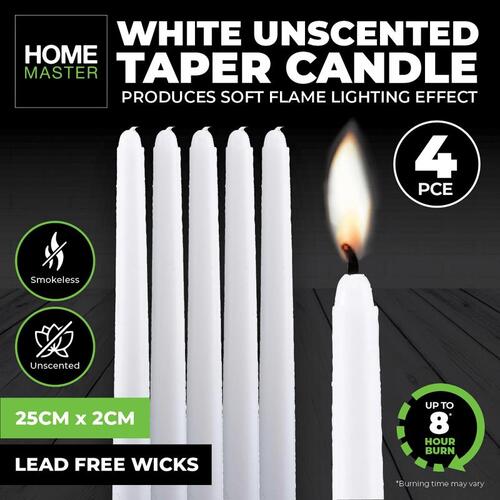 Candle Unscented Taper 25cm 4pk 