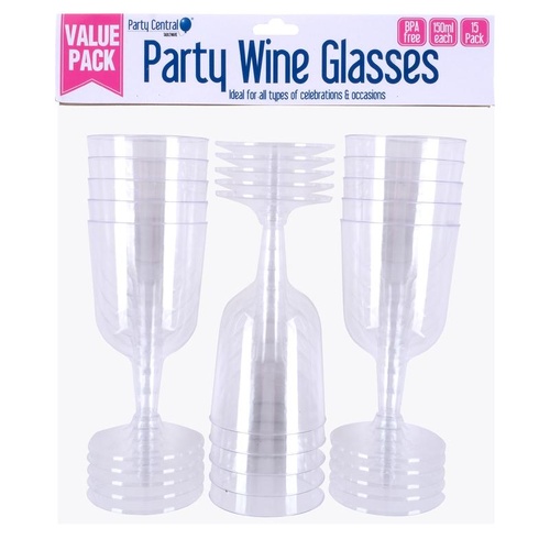 Plastic Wine Glasses 150ml 15pk